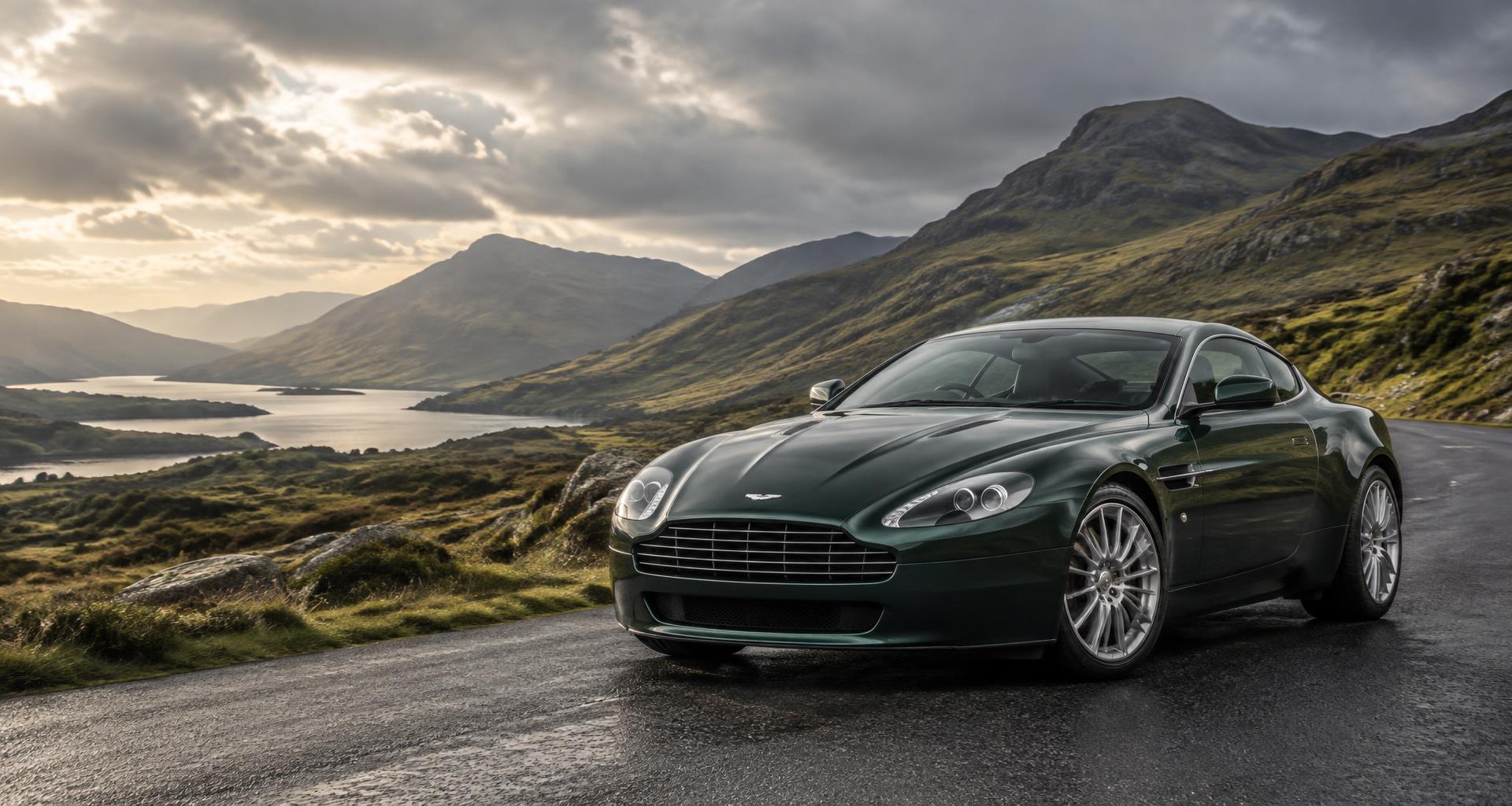 British Racing Green Aston Martin V8 Vantage on a Highland road